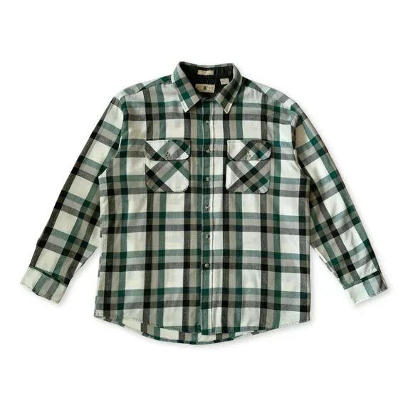 Vintage Plaid Flannel Button Up Long Sleeve Casual Shirt Fall Workwear Utility - Picture 2 of 9